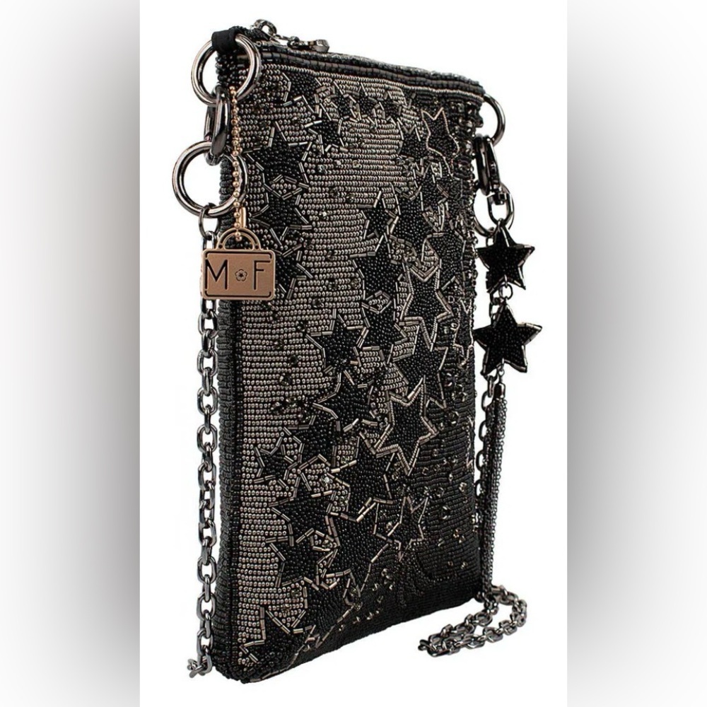 Mary Frances Beaded Star Crossbody Phone Bag – Black Metallic